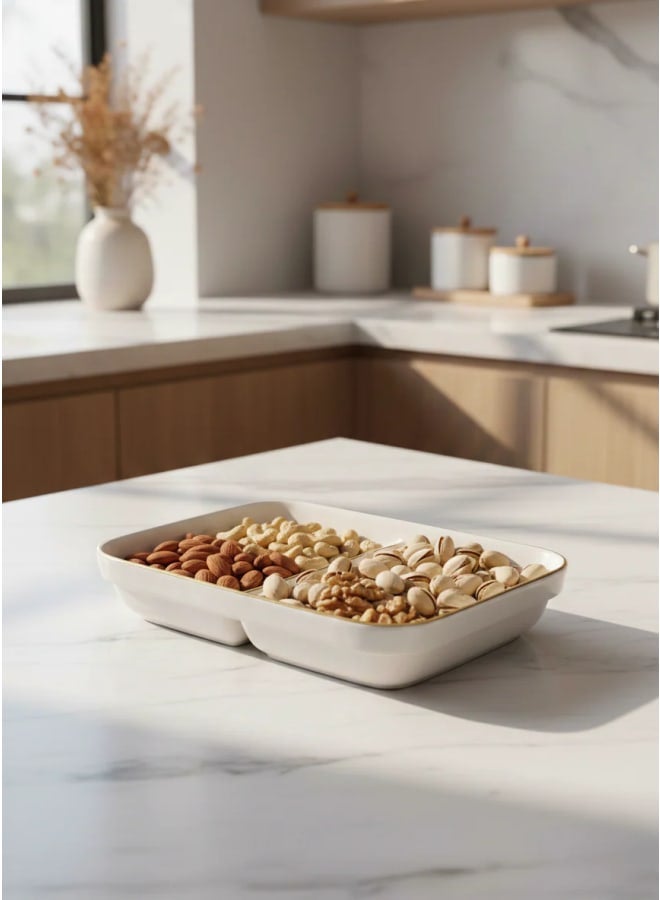 Minimal White Double Snack Dish-White